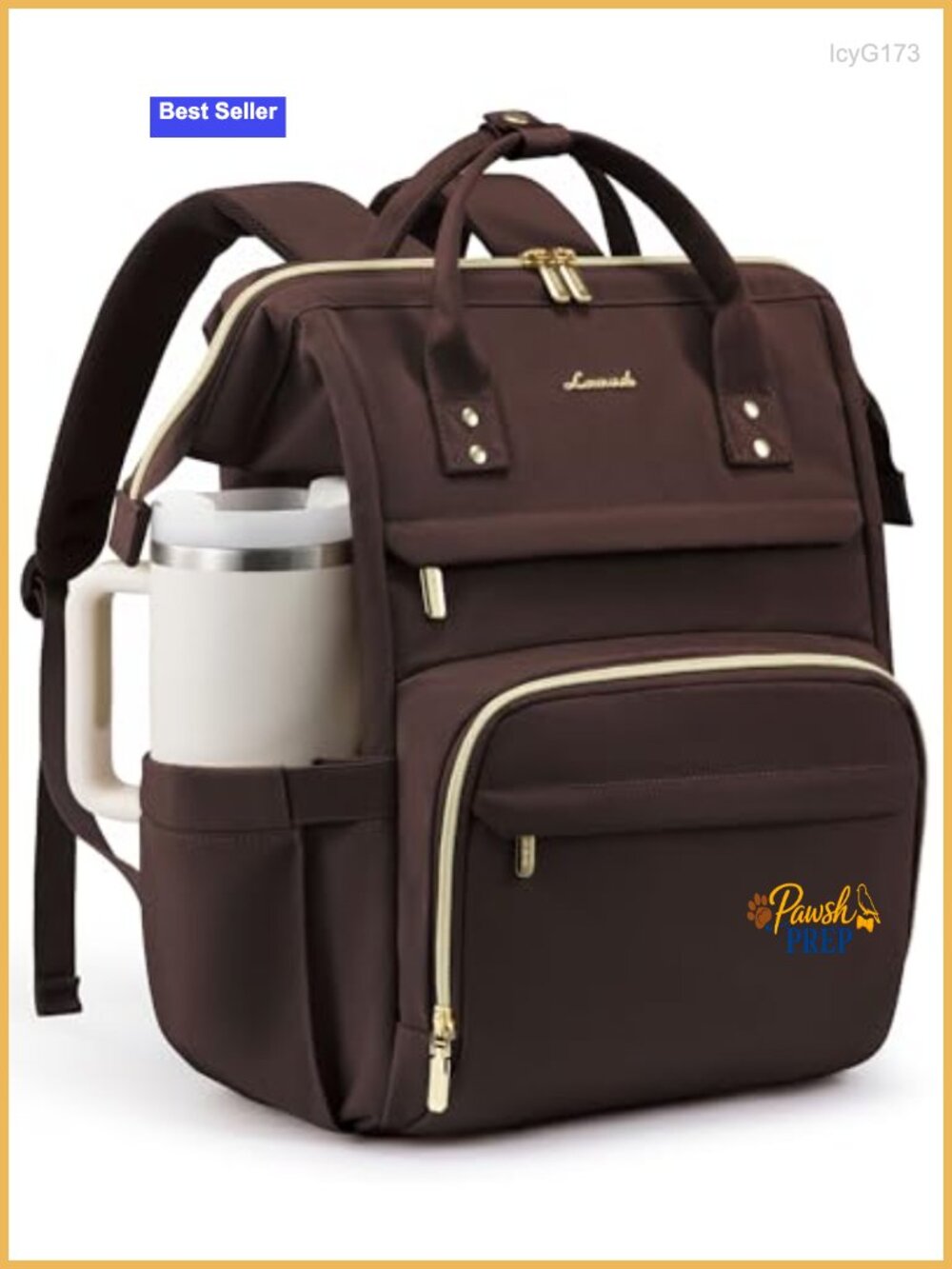 15.6" Laptop Backpack with 40oz Tumbler Holder, Waterproof Travel Backpack